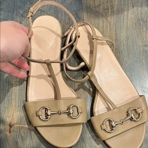 100% Authentic Gucci Beige Sandals with Metallic Details